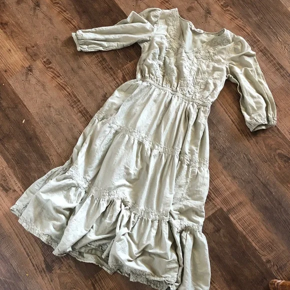 Lucky Brand Light Sage Tiered Ruffle Midi Dress 100% cotton - Picture 1 of 3